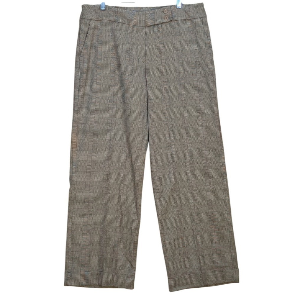 NWT Ninety Trouser Pants Fall Brown Plaid Wide Leg Preppy Dark Academia Women 16